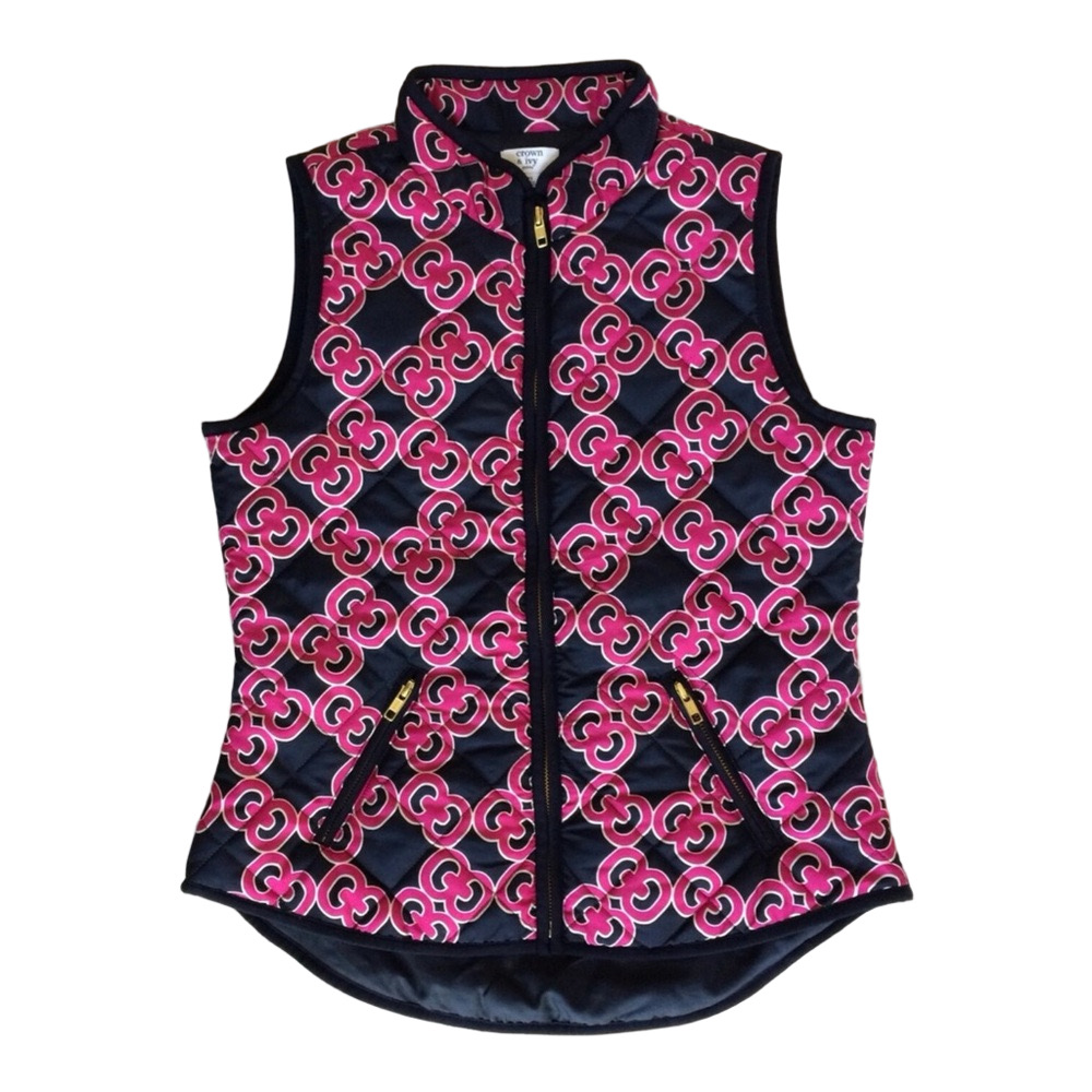 🛼Crown & Ivy quilted Swirl Vest navy blue &pink size 2X GUC..